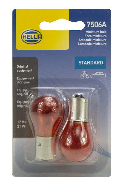 Hella Bulb 12V 21W Ba15S S8 Amber (2) 7506ATB
