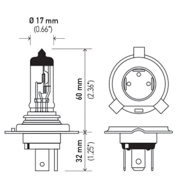 Hella T4.625 Long Life Halogen Bulb 12V 60/55W - P43t Base