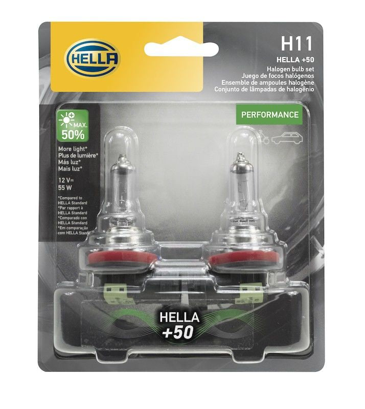 Hella H11 12V 55W PGJ19-2 T4 +50 Performance Halogen Bulb - Pair H11P50TB