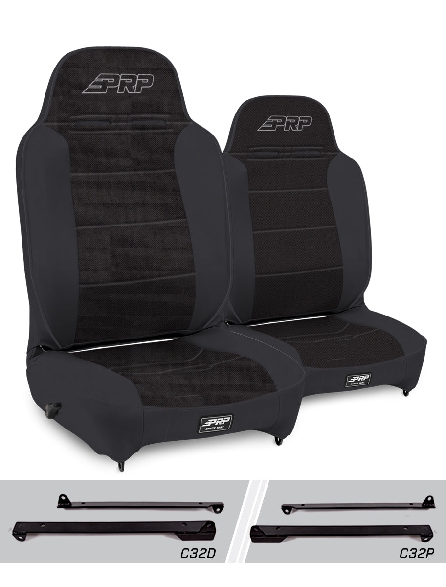 PRP Seats PRP Jeep Wrangler CJ7/YJ Enduro High Back Reclining Suspension Seats Kit (Pair) Black
 A130110-C32-50