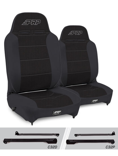 PRP Seats PRP Jeep Wrangler CJ7/YJ Enduro High Back Reclining Suspension Seats Kit (Pair) Black
 A130110-C32-50