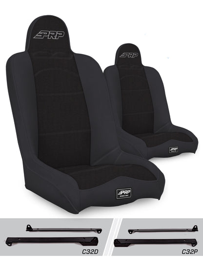 PRP Seats PRP Daily Driver High Back Suspension Seats Kit for Jeep Wrangler CJ7/YJ (Pair) - Black
 A140110-C32-50