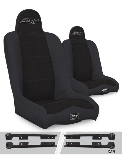 PRP Seats PRP Jeep Wrangler JK/JKU Daily Driver High Back Suspension Seats Kit (Pair) - Black
 A140110-C38-50