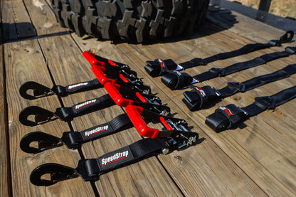 SpeedStrap 2In x 10Ft Ratchet Tie Down w/ Twisted Snap Hooks & Axle Strap Combo - Black 27011