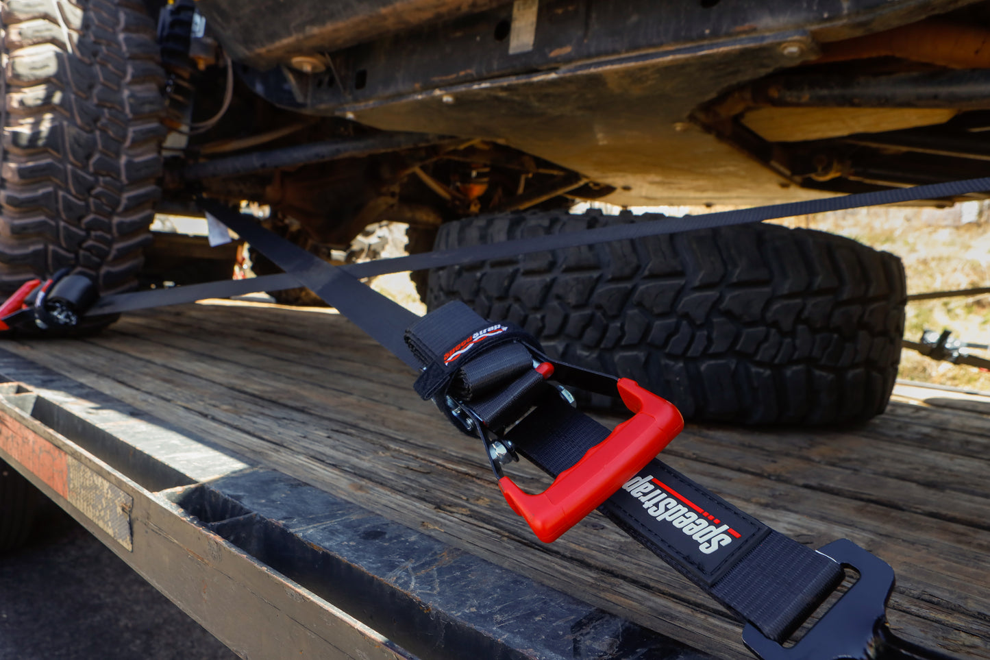 SpeedStrap 2In x 10Ft Ratchet Tie Down w/ Twisted Snap Hooks & Axle Strap Combo - Black 27011