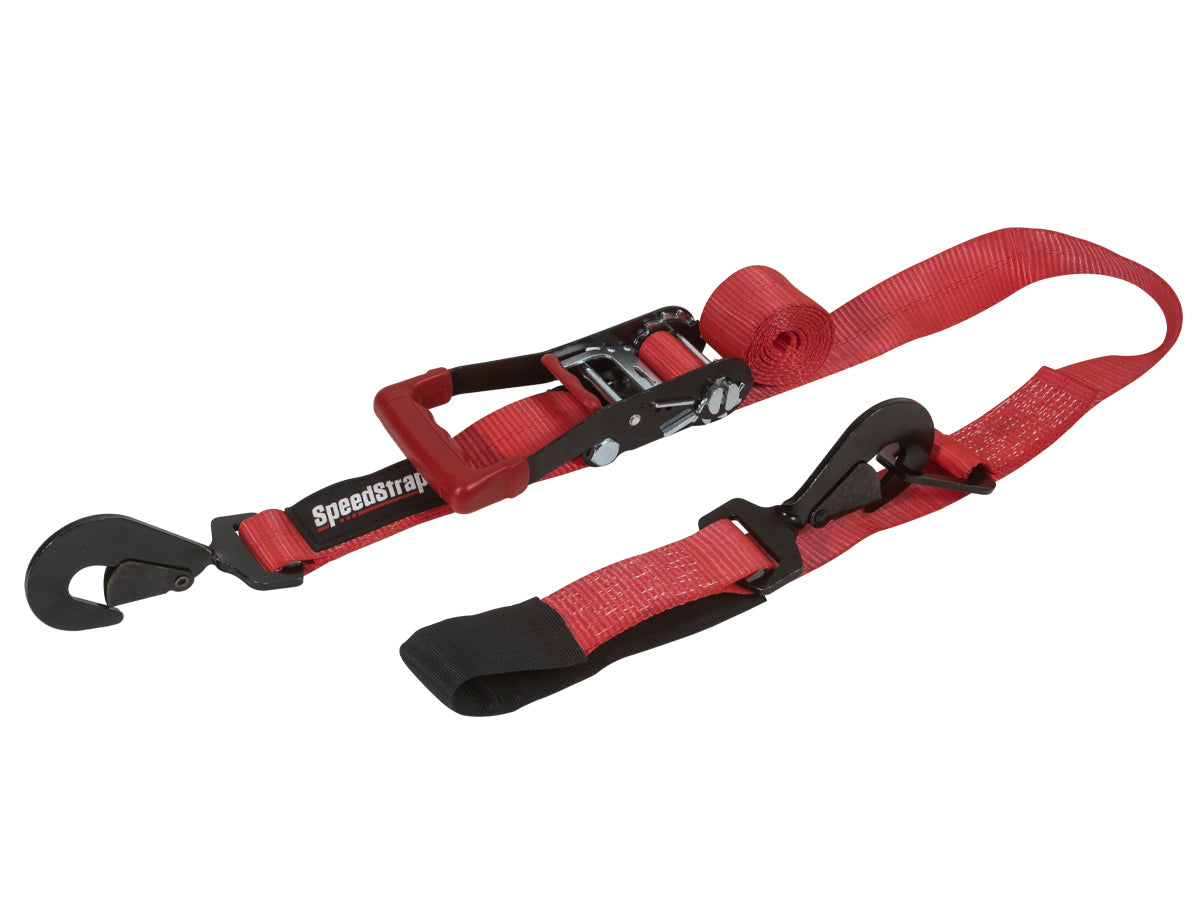 SpeedStrap 2In x 10Ft Ratchet Tie Down w/ Twisted Snap Hooks & Axle Strap Combo - Red 27013