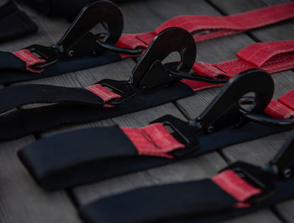 SpeedStrap 2In x 10Ft Ratchet Tie Down w/ Twisted Snap Hooks & Axle Strap Combo - Red 27013