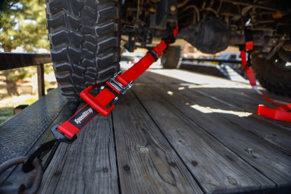 SpeedStrap 2In x 10Ft Ratchet Tie Down w/ Twisted Snap Hooks & Axle Strap Combo - Red 27013