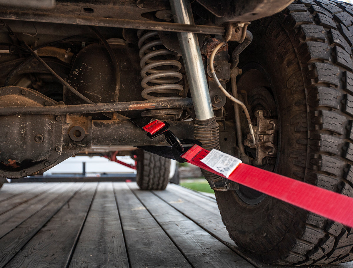 SpeedStrap 2In x 10Ft Ratchet Tie Down w/ Twisted Snap Hooks & Axle Strap Combo - Red 27013
