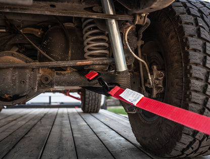 SpeedStrap 2In x 10Ft Ratchet Tie Down w/ Twisted Snap Hooks & Axle Strap Combo - Red 27013