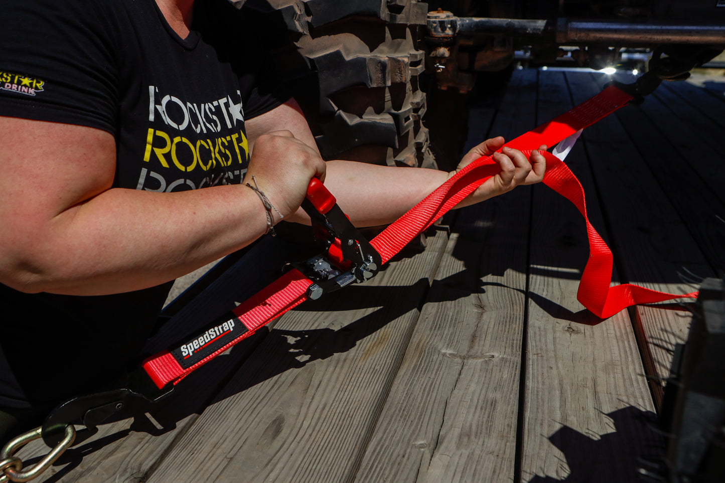 SpeedStrap 2In x 10Ft Ratchet Tie Down w/ Twisted Snap Hooks & Axle Strap Combo - Red 27013