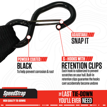 SpeedStrap 2in x 4ft Marine Transom Tie-Down Straps with Snap S-Hooks (2 Pack) 28600-DSH