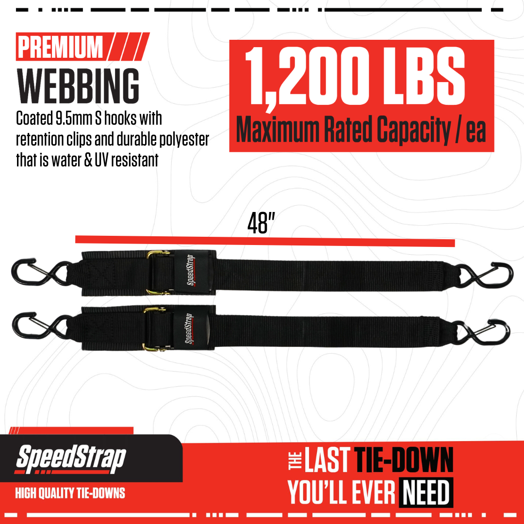 SpeedStrap 2in x 4ft Marine Transom Tie-Down Straps with Snap S-Hooks (2 Pack) 28600-DSH