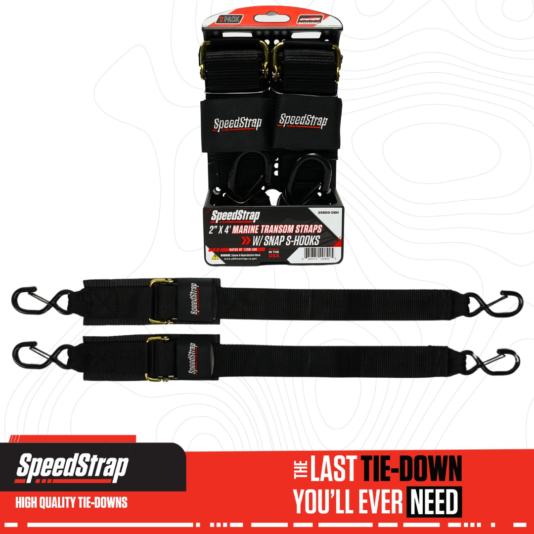SpeedStrap 2in x 4ft Marine Transom Tie-Down Straps with Snap S-Hooks (2 Pack) 28600-DSH