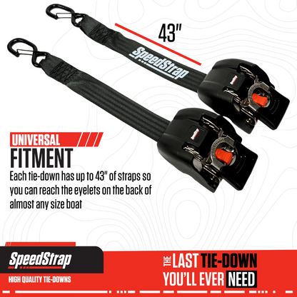 SpeedStrap 2in x 43in SS Retractable Marine Transom Tie-Down Straps w/ Snap S-Hooks (2 Pack) 29401-Stainless