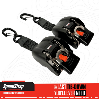 SpeedStrap 2in x 43in SS Retractable Marine Transom Tie-Down Straps w/ Snap S-Hooks (2 Pack) 29401-Stainless