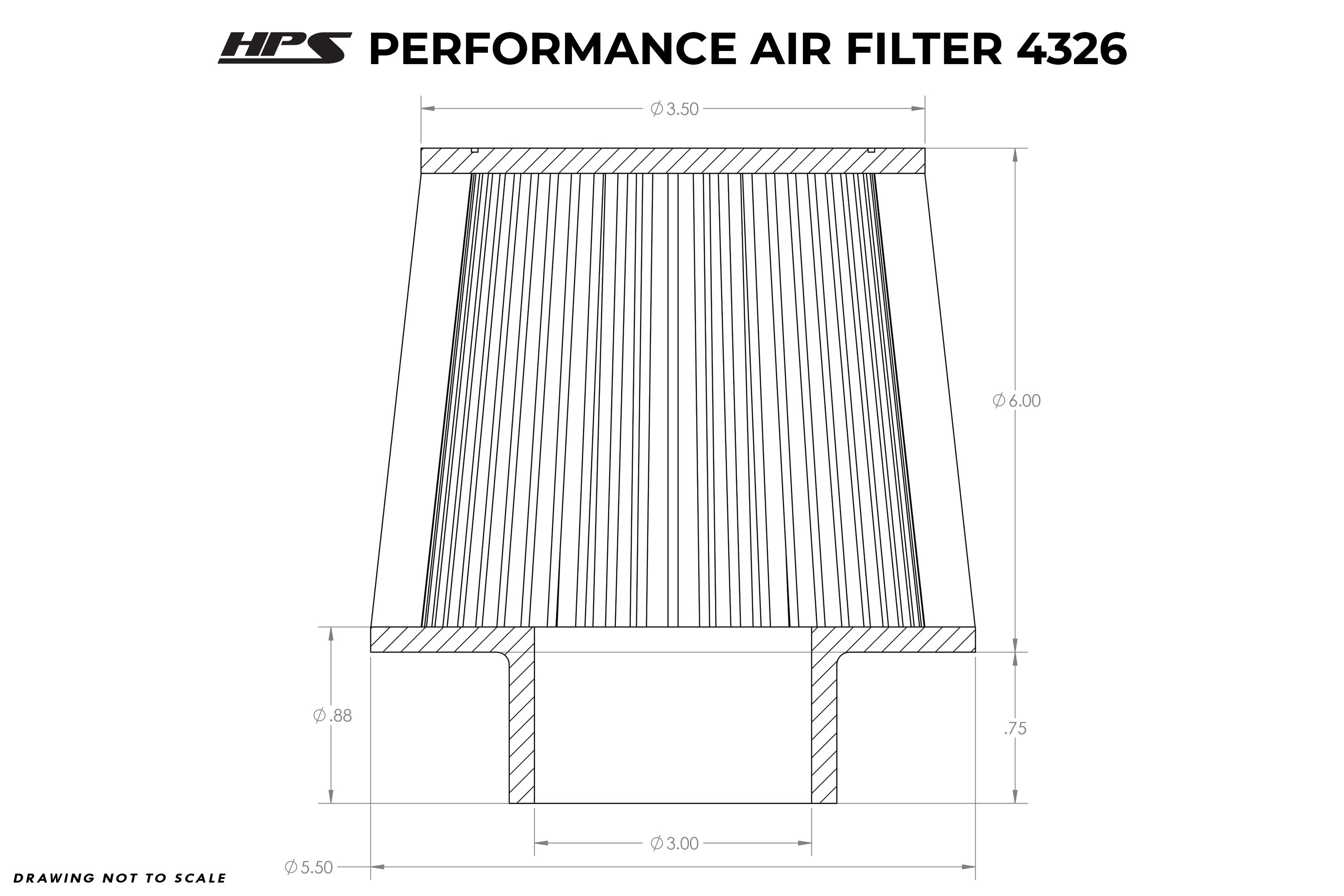 Performance Air Filter 3" ID, 6" Element Length, 6.75" Overall Length, HPS-4326