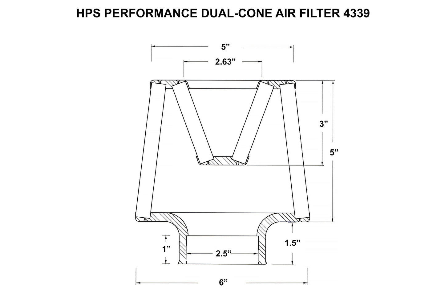 HPS Performance 2.5" Open Top Dual Cone Air Filter, 6.5" Length HPS-4339