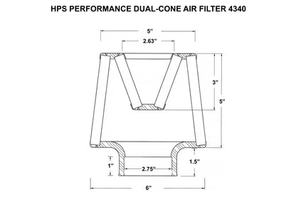 HPS Performance 2.75" Open Top Dual Cone Air Filter, 6.5" Length HPS-4340