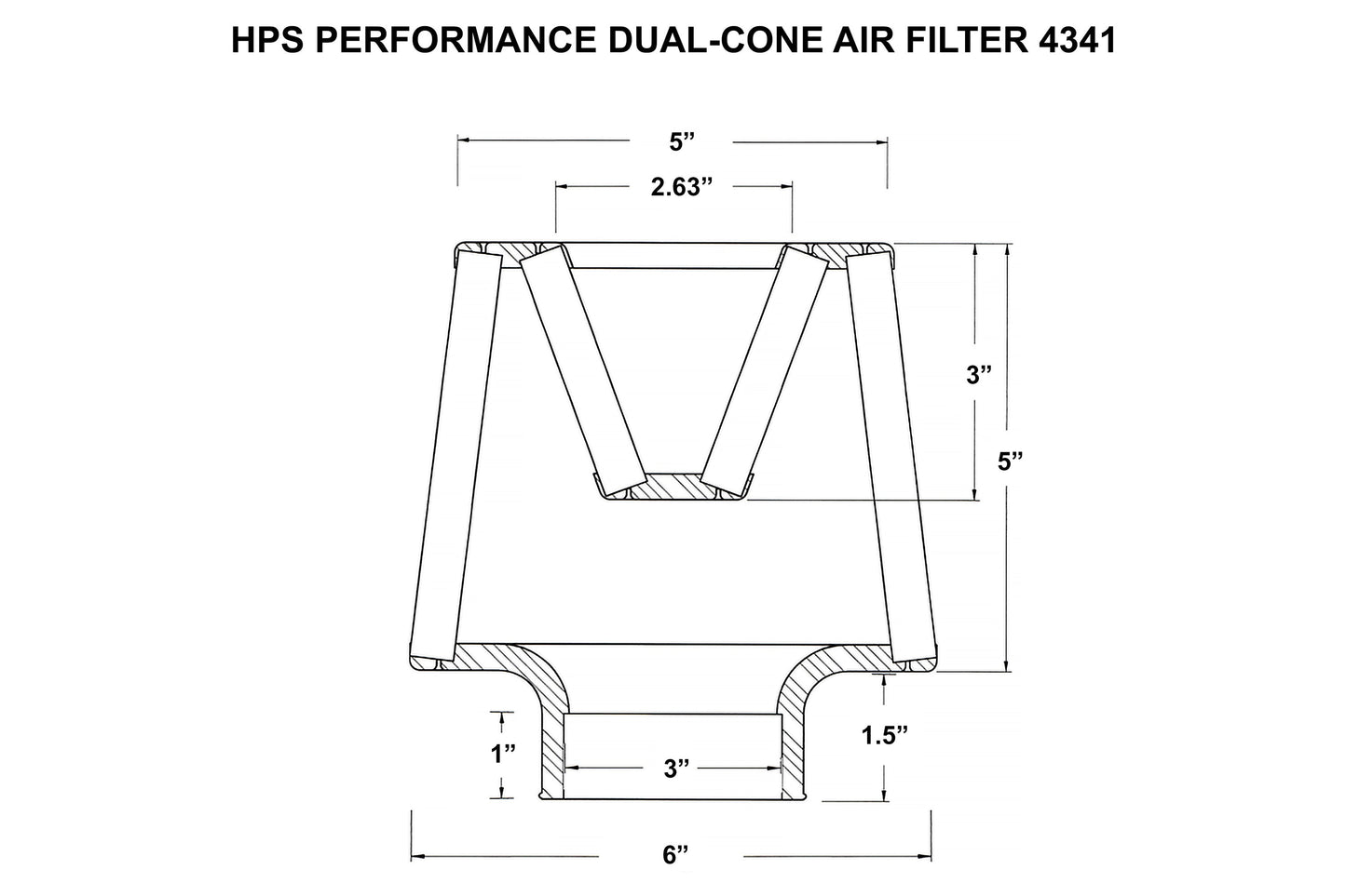 HPS Performance 3" Open Top Dual Cone Air Filter, 6.5" Length HPS-4341