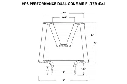 HPS Performance 3" Open Top Dual Cone Air Filter, 6.5" Length HPS-4341