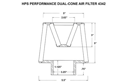 HPS Performance 3.25" Open Top Dual Cone Air Filter, 5.75" Length HPS-4342