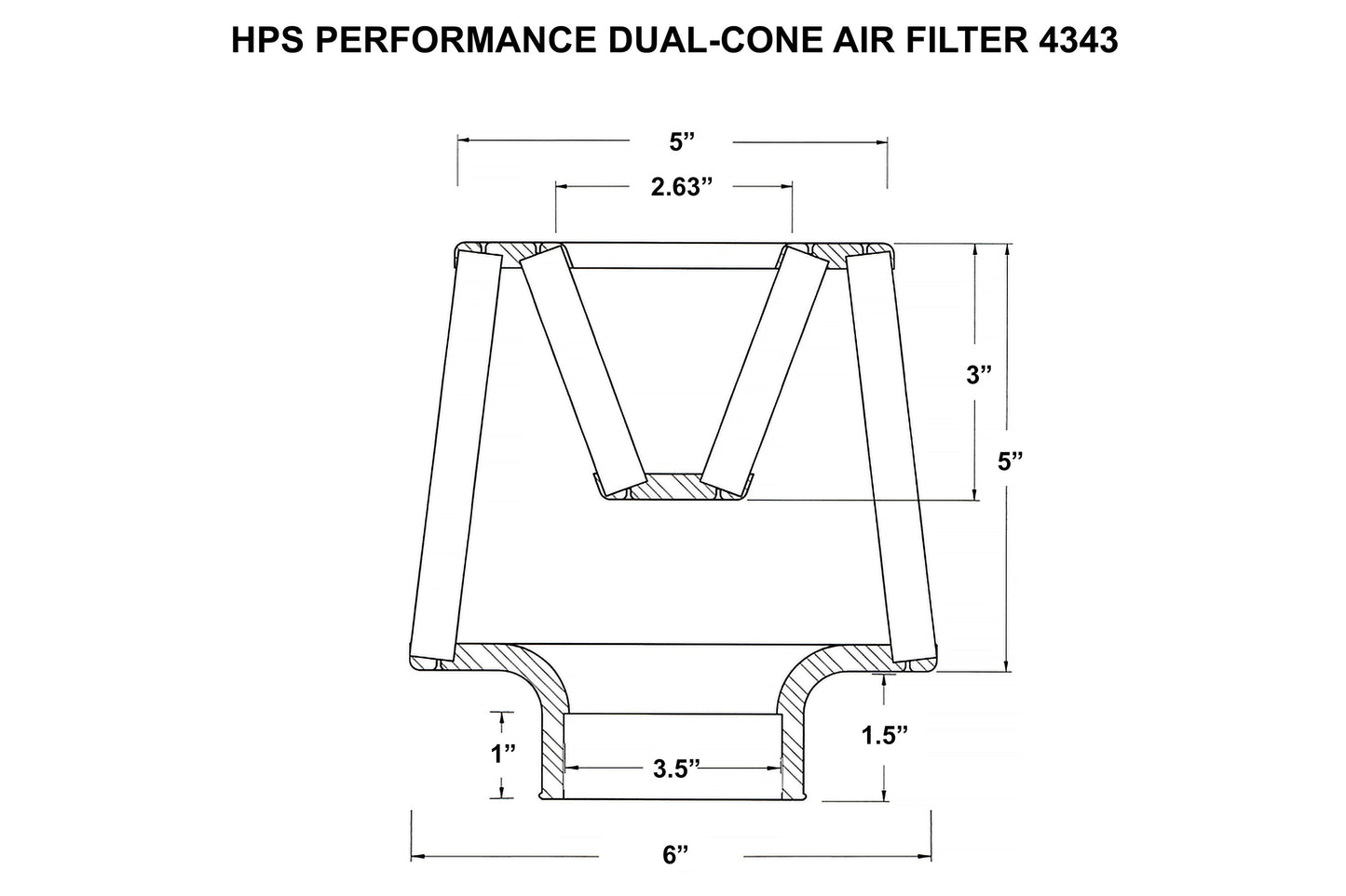 HPS Performance 3.5" Open Top Dual Cone Air Filter, 6.5" Length HPS-4343