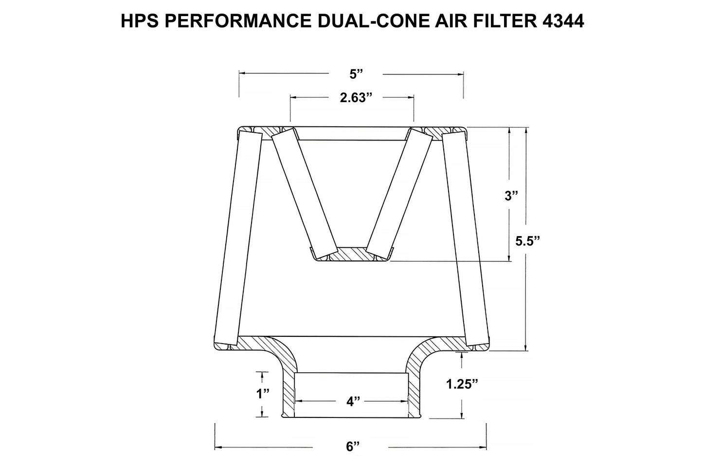 HPS Performance 4" Open Top Dual Cone Air Filter, 6.75" Length HPS-4344