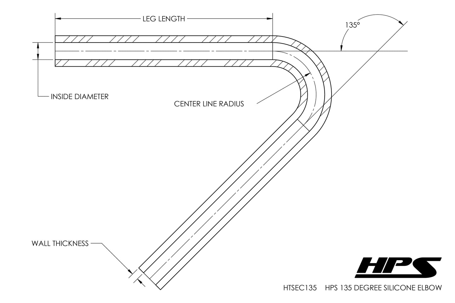 HPS Performance Products HPS 2-1/4" Silicone 135 Degree Elbow Coupler Hose, High Temp 4-ply Reinforced (57mm ID)