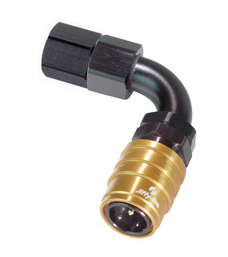 JIFFY-TITE 6AN 90Deg FM Elbow Valved Quick Connect BLK Fittings Hoses and Valves Fittings and Plugs main image