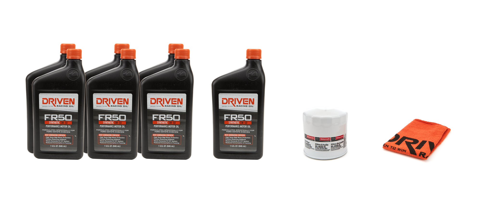 Driven Racing Oil 5w50 Oil Change Kit 13- 14 Mustang GT500 5.8L Oils, Fluids and Additives Motor Oil main image