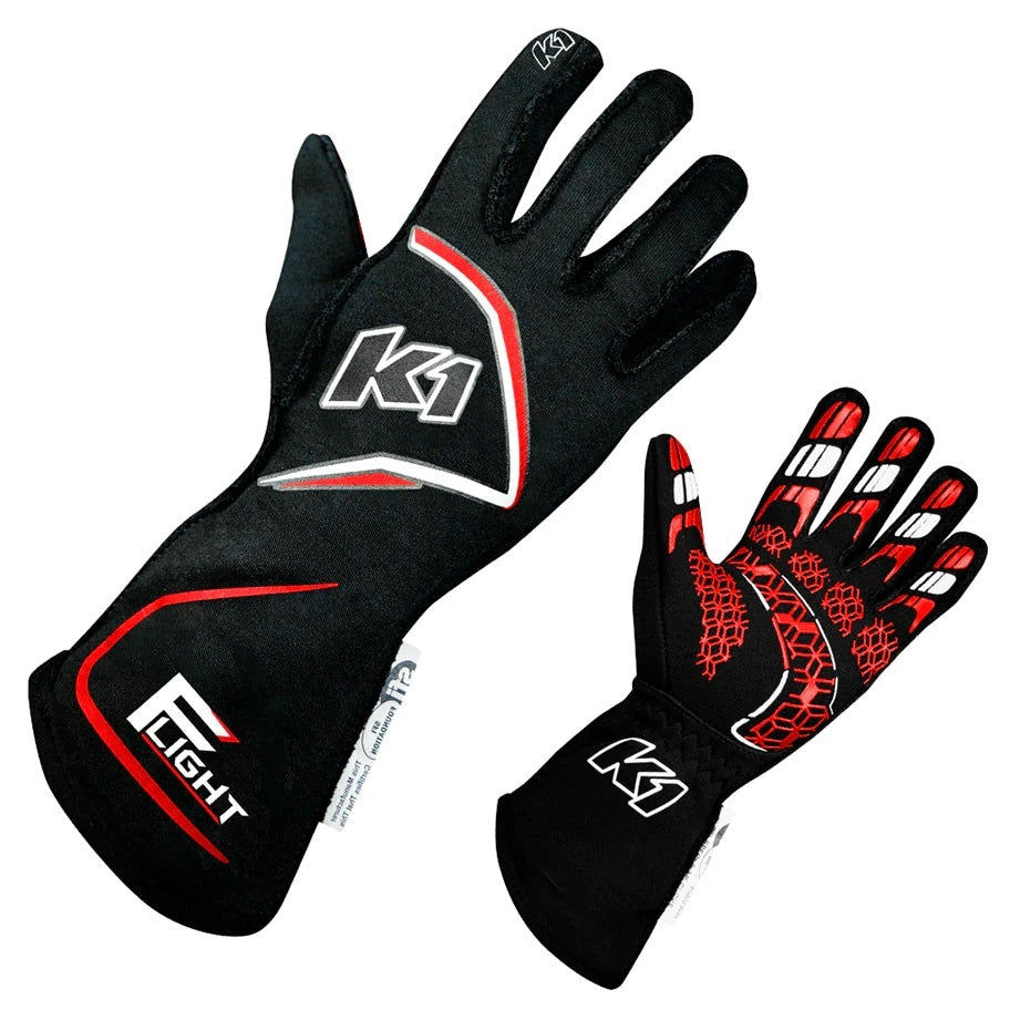 K1 Racegear Gloves Flight XX-Large Black-Red Safety Clothing Driving Gloves main image