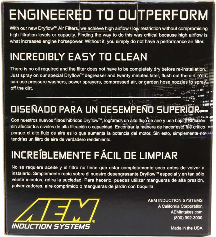 AEM Induction DryFlow Air Filter 4.5in X 5-1/8in AIP21-206DK