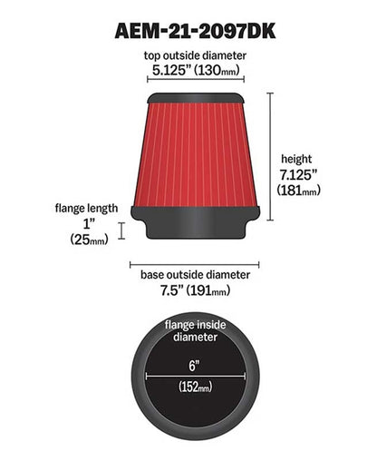 AEM Induction DryFlow Air Filter AIP21-2097DK