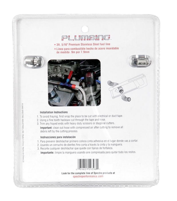 Spectre Stainless Steel Flex Fuel Line 5/16in. ID - 3ft. w/Clamps 29398