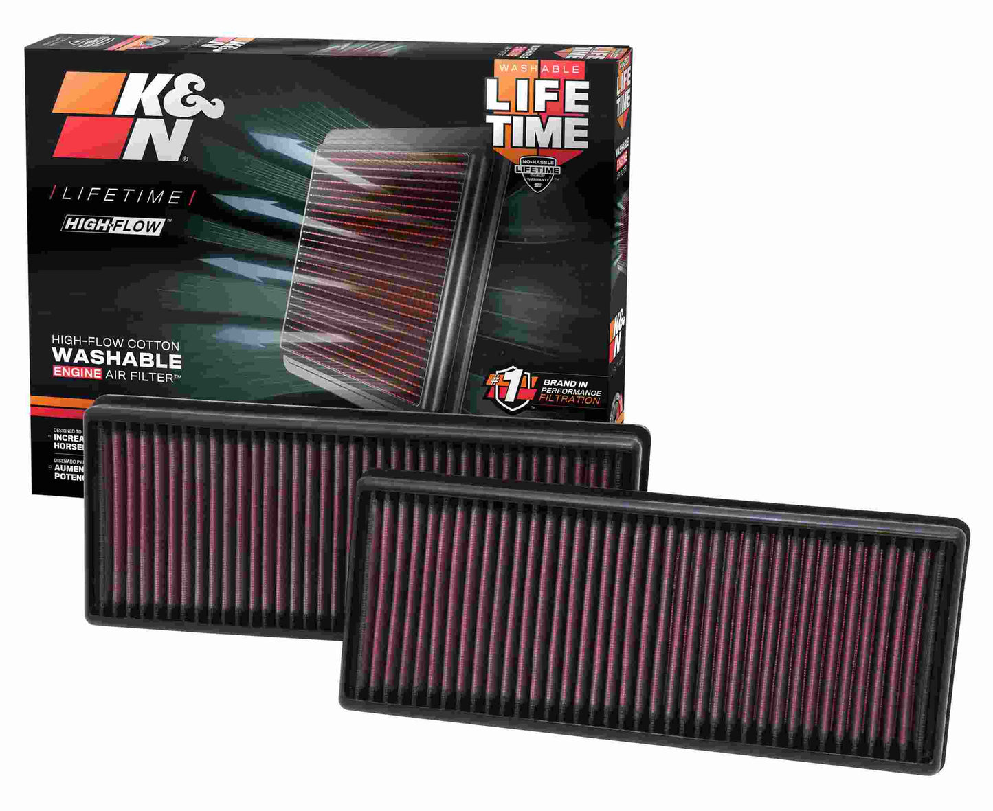 K&N Engineering K&N Replacement Air Filter 12.563in O/S Length x 5.25in O/S Width x 1.625in H (Inc 2 Filters) 33-2474