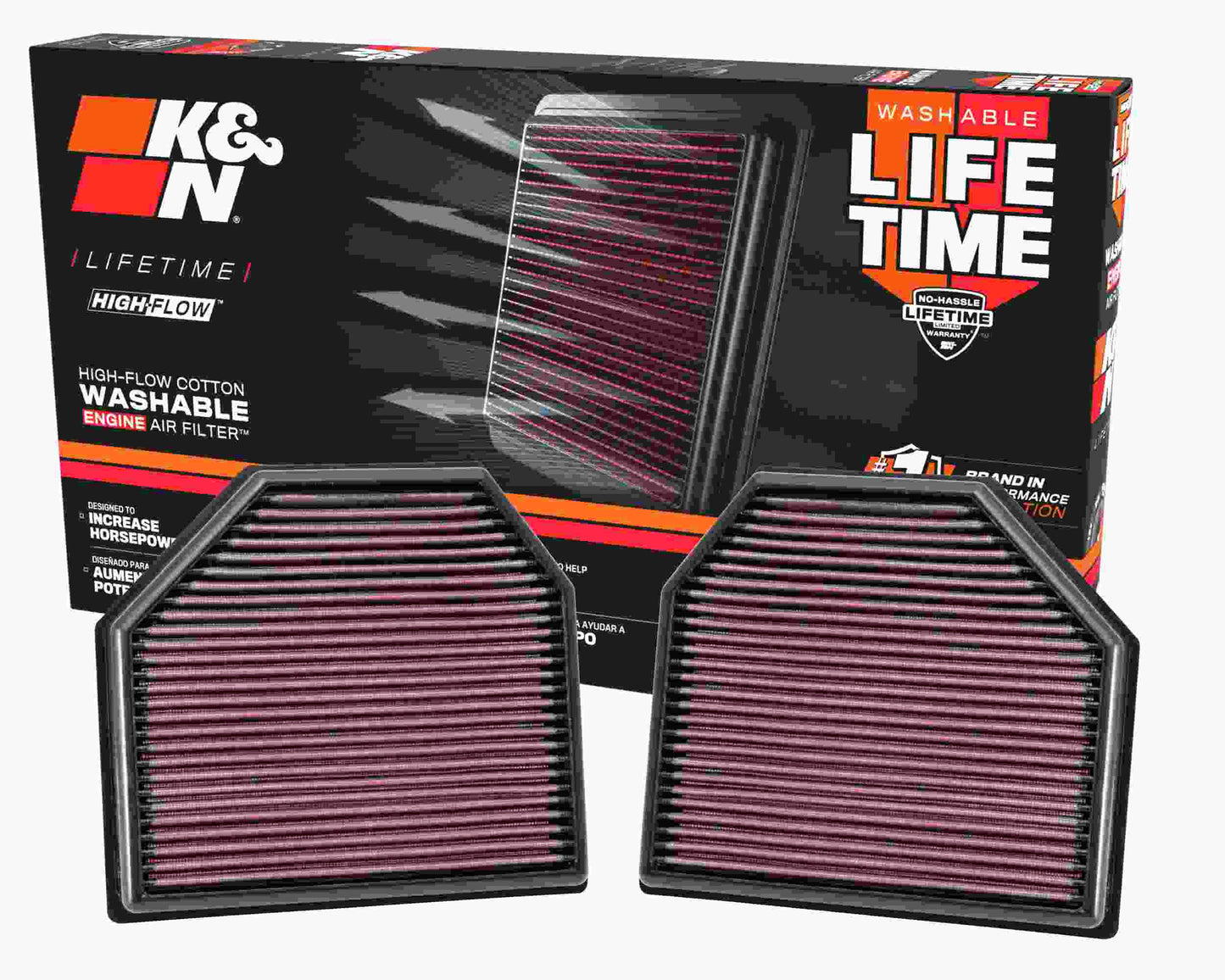 K&N Engineering K&N Replacement Air Filter for 11-14 BMW M5/M6 4.4L V8 / 2015 M4/M3 3.0L I6  (2 per box) 33-2488
