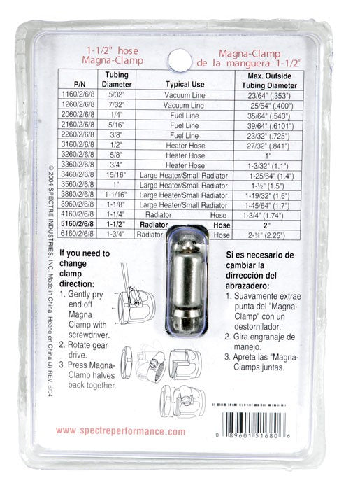 Spectre Magna-Clamp Hose Clamp 1-1/2in. - Chrome 5168