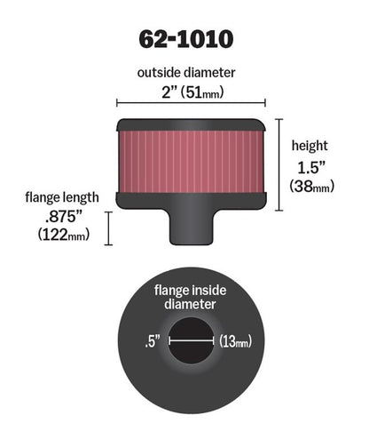 K&N Engineering K&N Steel Base Crankcase Vent Filter .5in Vent OD x 2in OD x 1.5in Height 62-1010