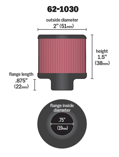 K&N Engineering K&N Steel Base Crankcase Vent Filter .75in Vent OD x 2in OD x 1.5in Height 62-1030