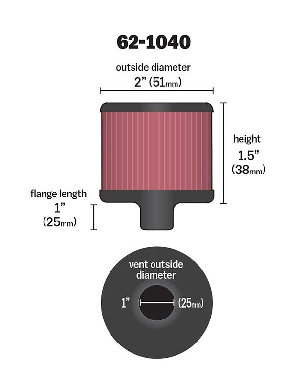 K&N Engineering K&N Steel Base Crankcase Vent Filter/Breather 1in Vent OD x 2in OD x 1.5in Height 62-1040