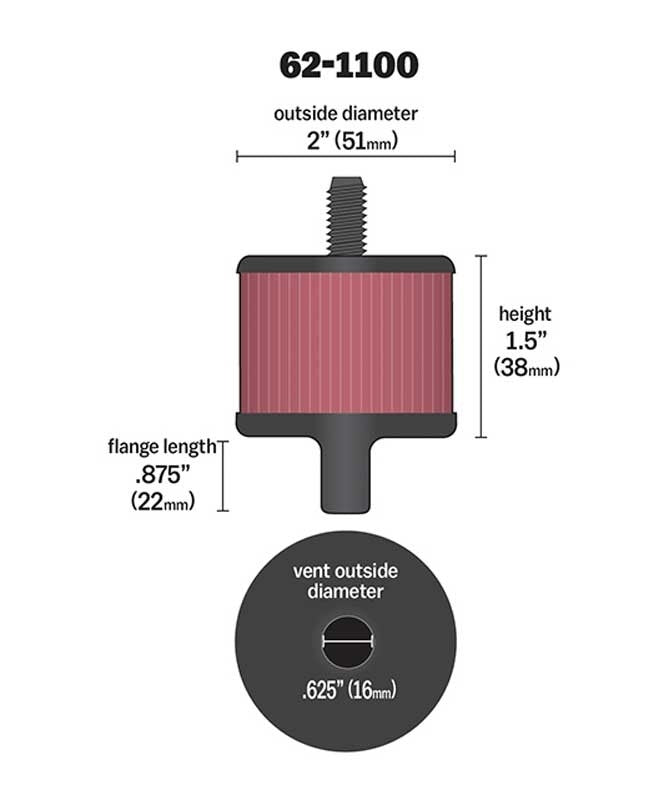 K&N Engineering K&N Steel Base Crankcase Vent Filter 0.5in Vent OD x 2in OD x 1.5in Height 62-1100