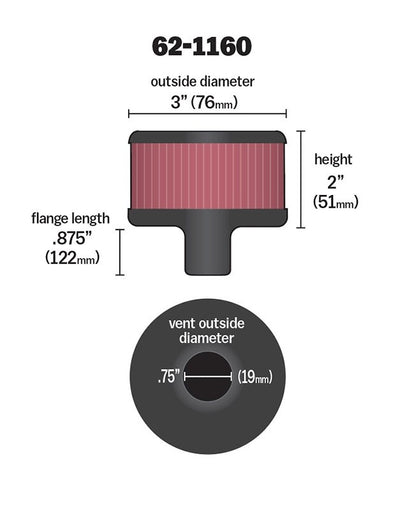 K&N Engineering K&N Filter 3/4in Vent 3in Diameter 2in Height 62-1160