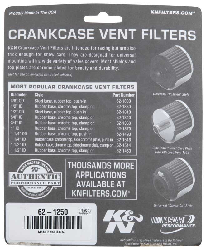 K&N Engineering K&N Steel Base Rubber Top Crankcase Vent Filter 5/8in. Vent / 2in. D / 3in. Height 62-1250