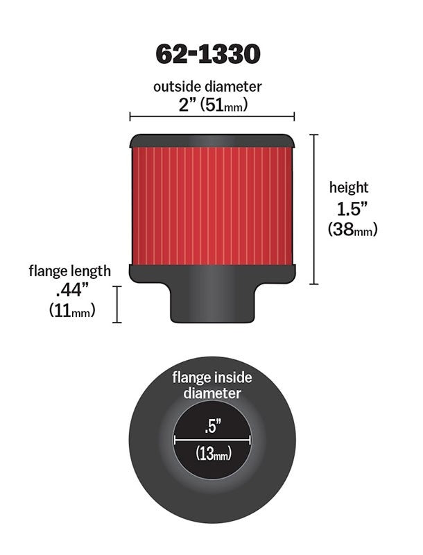 K&N Engineering K&N Clamp On Rubber Base Crankcase Vent Filter 0.5in Flange ID 2in OD 1.5in Height 62-1330