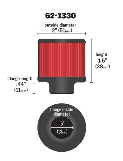 K&N Engineering K&N Clamp On Rubber Base Crankcase Vent Filter 0.5in Flange ID 2in OD 1.5in Height 62-1330
