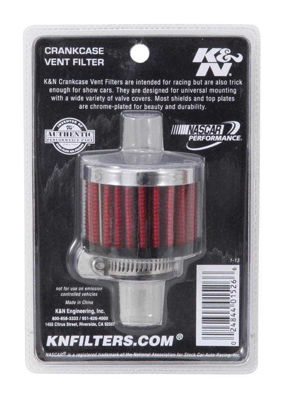 K&N Engineering K&N 3/4 inch ID 2 inch OD 1.5 inch H Clamp On Crankcase Vent Filter 62-1360