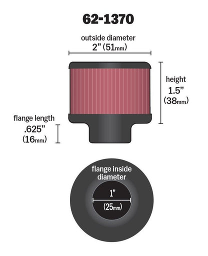 K&N Engineering K&N 1in Flange ID x 2in OD x 1.5 inch H Rubber Base Crankcase Vent Filter 62-1370