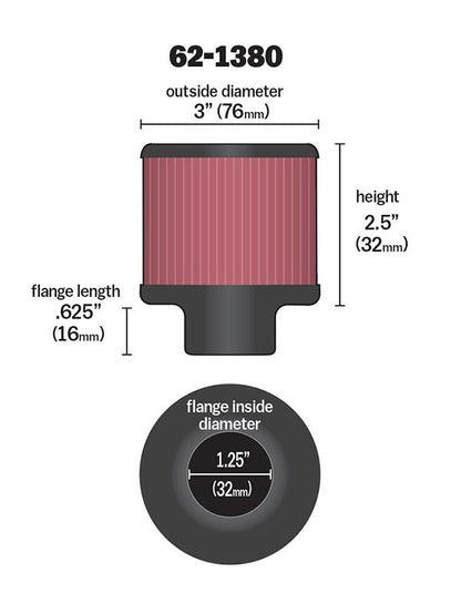 K&N Engineering K&N 1.25in Flange ID x 3in OD x 2.5 inch H Rubber Base Crankcase Vent Filter 62-1380