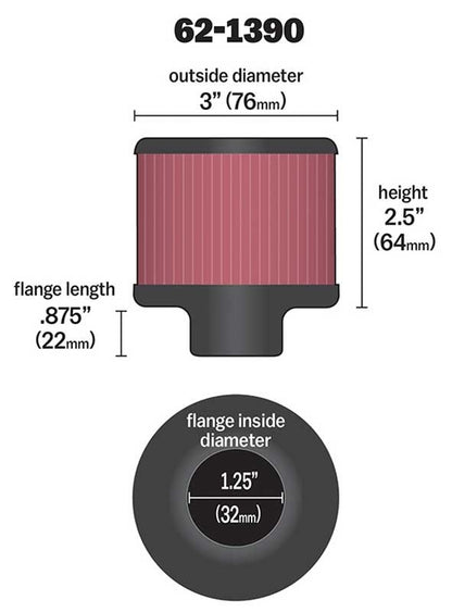 K&N Engineering K&N 1.25in Flange ID x 3in OD x 2.5in H Rubber Base Crankcase Vent Filter 62-1390